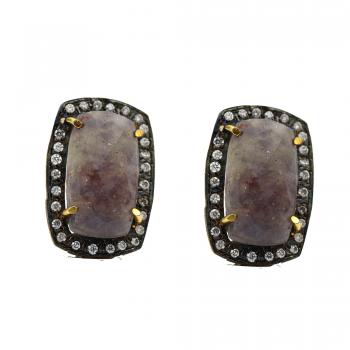 High Fashion Designer Iolite with CZ Stone Seated Two-Tone Plated Earring 